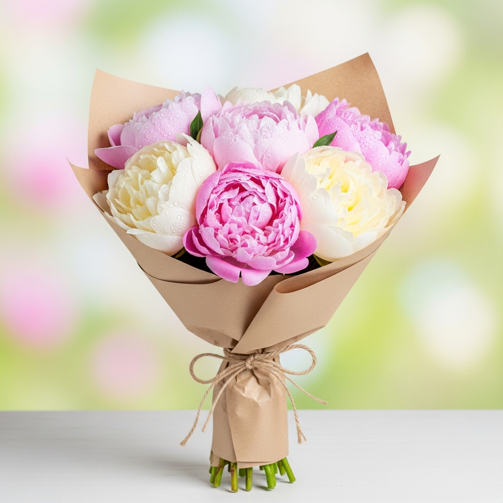 Пионовый букет в крафте